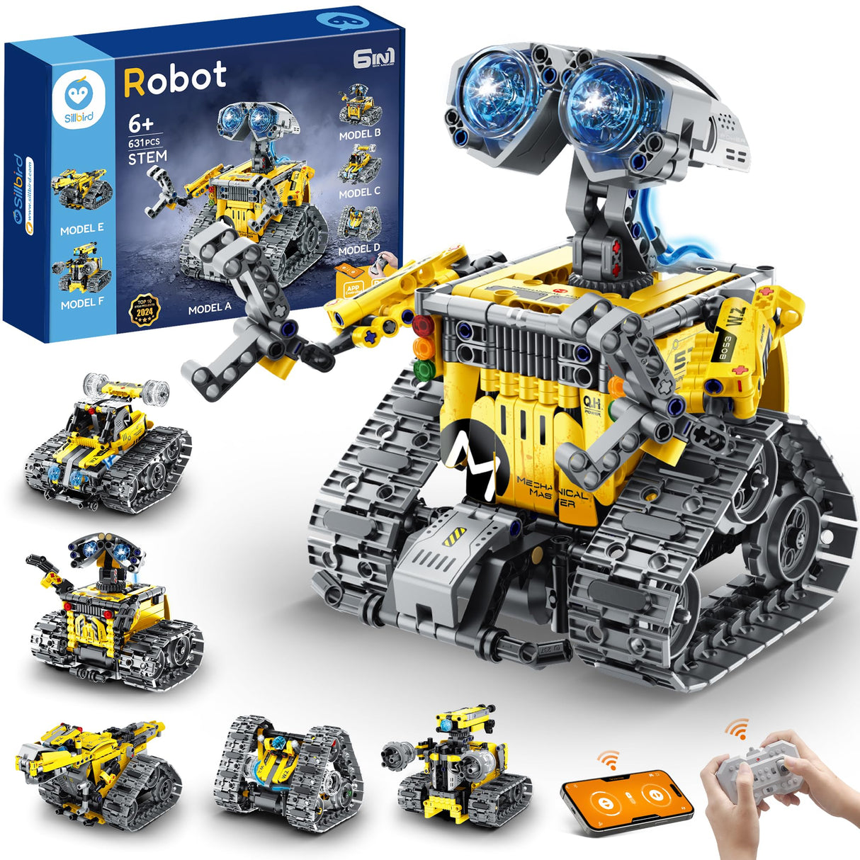 Sillbird Robot Building Kit with Remote Control Gifts for Kids Boys Ages 8-13, Coding STEM Robotic Technic Racer Car Toys for Birthday, Build 6in1 Model with 631 Pieces Sillbird
