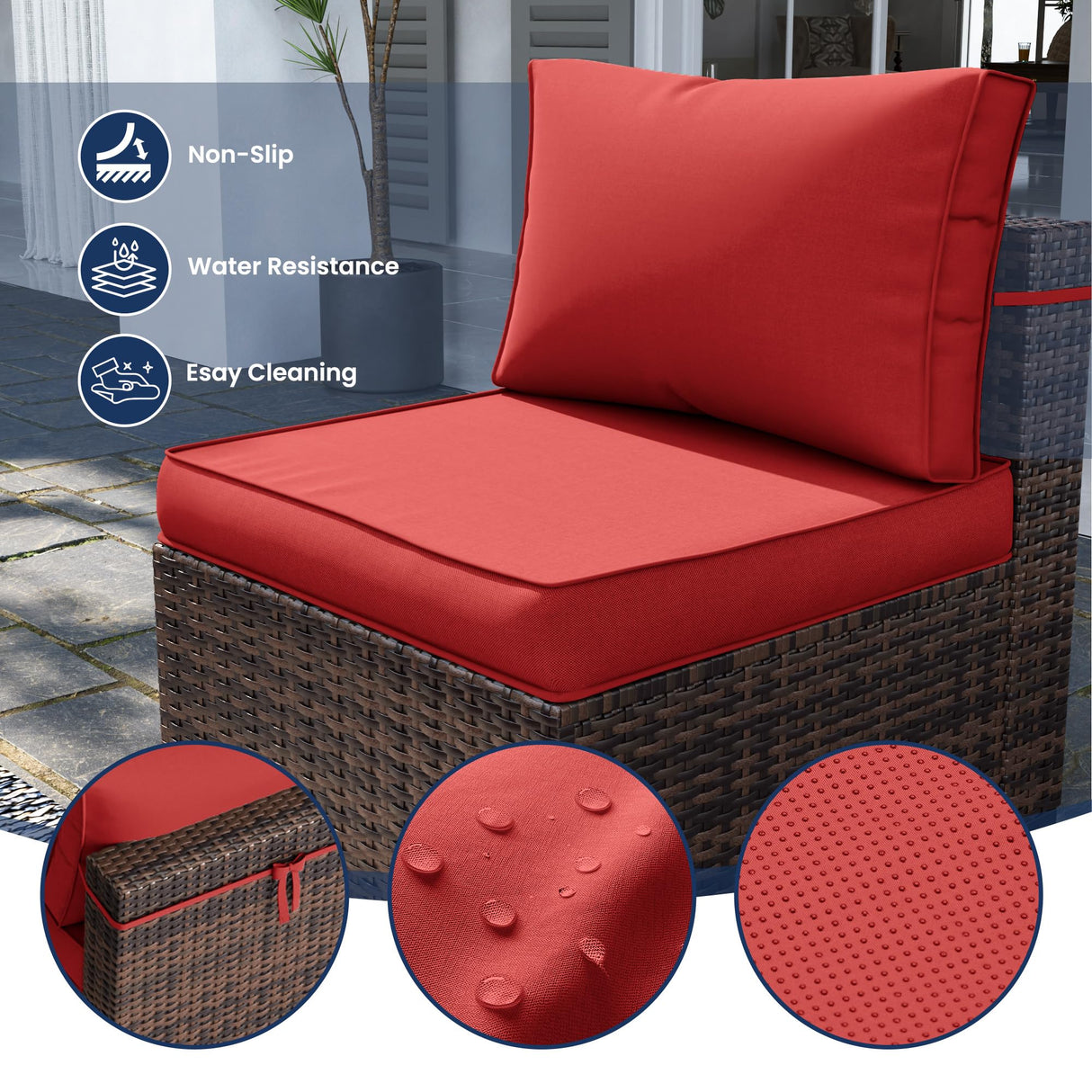 UDPATIO Patio Furniture Sets with Fire Pit Table, Modular Rattan Outdoor Conversation Patio Sectional Furniture Sofa Set for Backyard, Deck w/Coffee Table, 8PC Brown/Red (Include Sofa Cover) UDPATIO