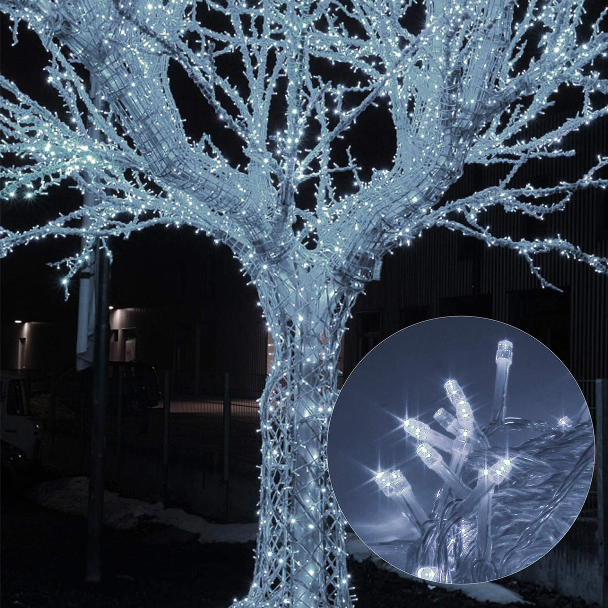 LJLNION 300 LED String Lights Outdoor Indoor, Extra Long 98.5FT Super Bright Christmas Lights, 8 Lighting Modes, Plug in Waterproof Fairy Lights for Holiday Wedding Party Bedroom Decorations ( White) LJLNION