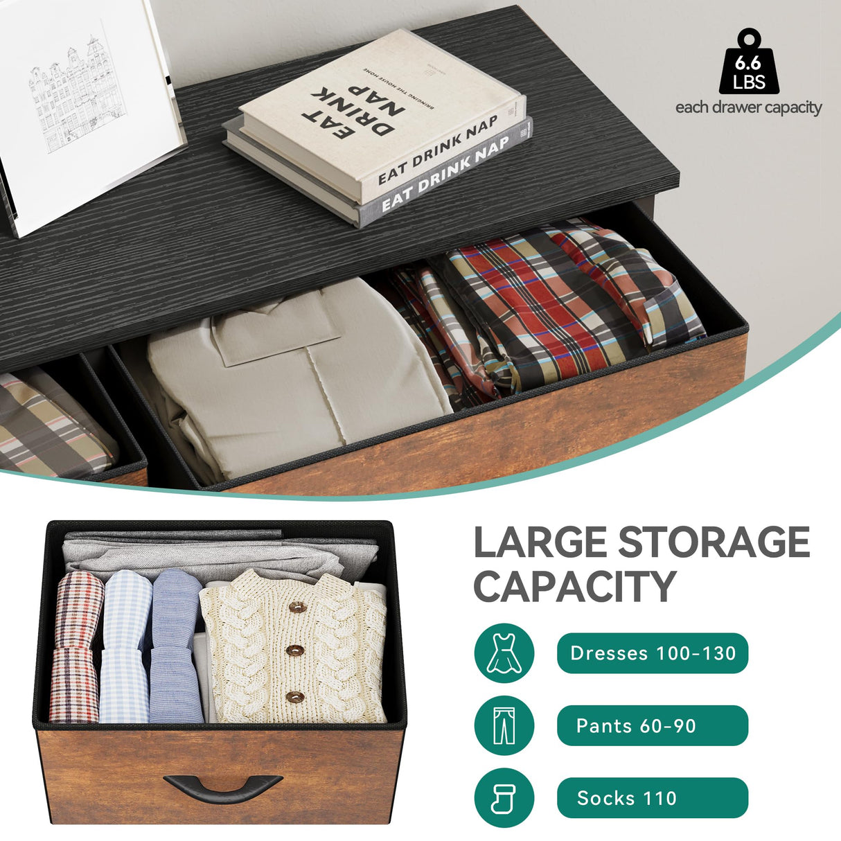 YITAHOME Dresser with 9 Drawers - Fabric Storage Tower, Organizer Unit for Living Room, Hallway - Sturdy Steel Frame, Wooden Top & Easy Pull Fabric Bins YITAHOME