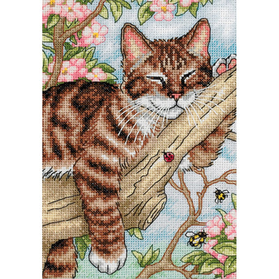 Dimensions Gold Collection Counted Cross Stitch Kit, Napping Kitten, 18 Count White Aida, 5'' x 7''