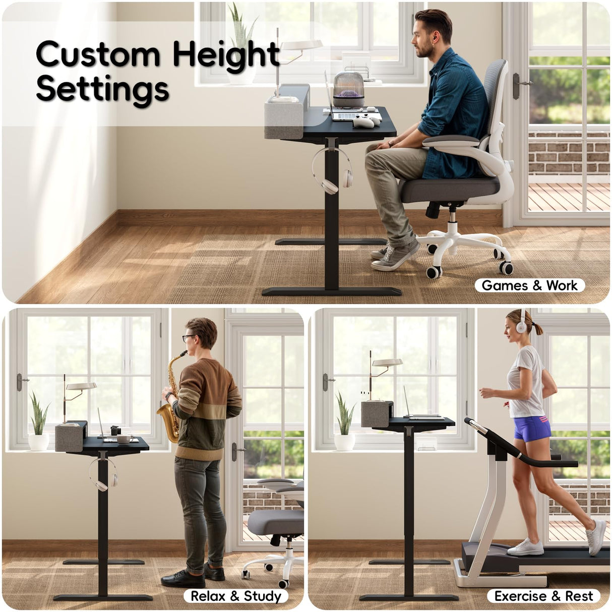 TRALT Electric Standing Desk 48 Inch Height with 2 Drawers-Adjustable Height Desk with Storage Shelf - Sit Stand Up Workstation (Black, 48X24 Inches) TRALT