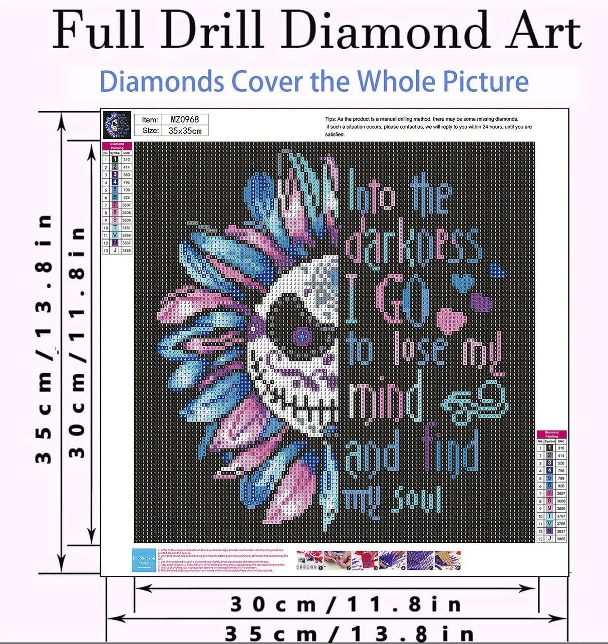 Xylogist Cute Sugar Skull Diamond Art Kits for Adults-“Into The Darkness I Go”Diamond Painting Kits for Beginners,5D Full Round Drill Gem Art Kit, Home Wall Decor 14x14 Inch Xylogist