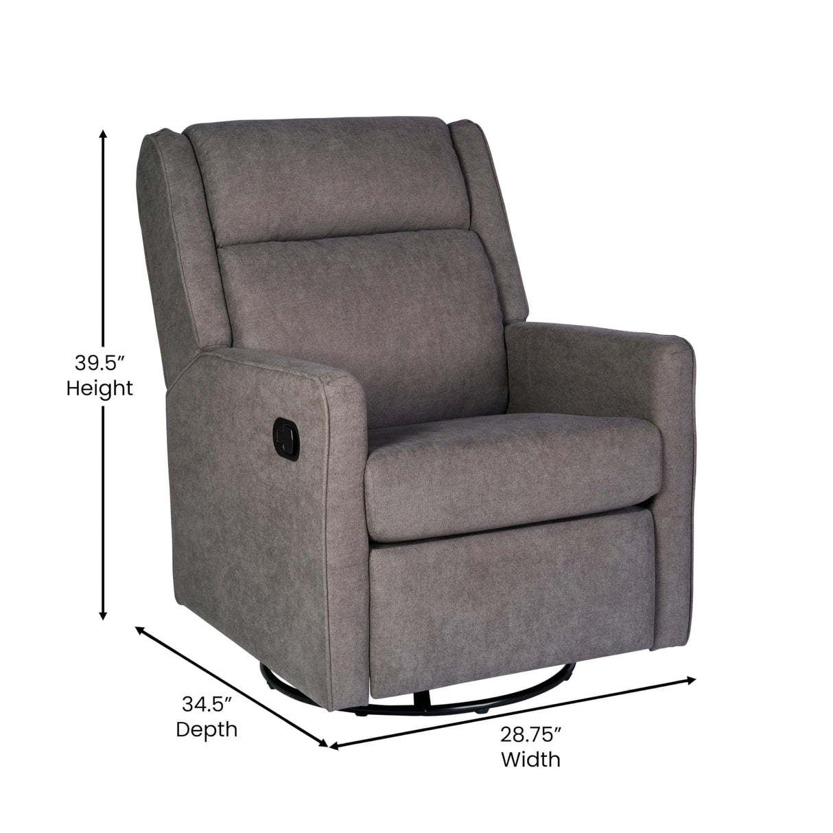 EMMA + OLIVER Mari Manual Glider Rocking Recliner, Traditional Recliner with 360 Degree Swivel, for Living Room, Bedroom, or Nursery, Fabric Upholstered, Dark Gray EMMA + OLIVER