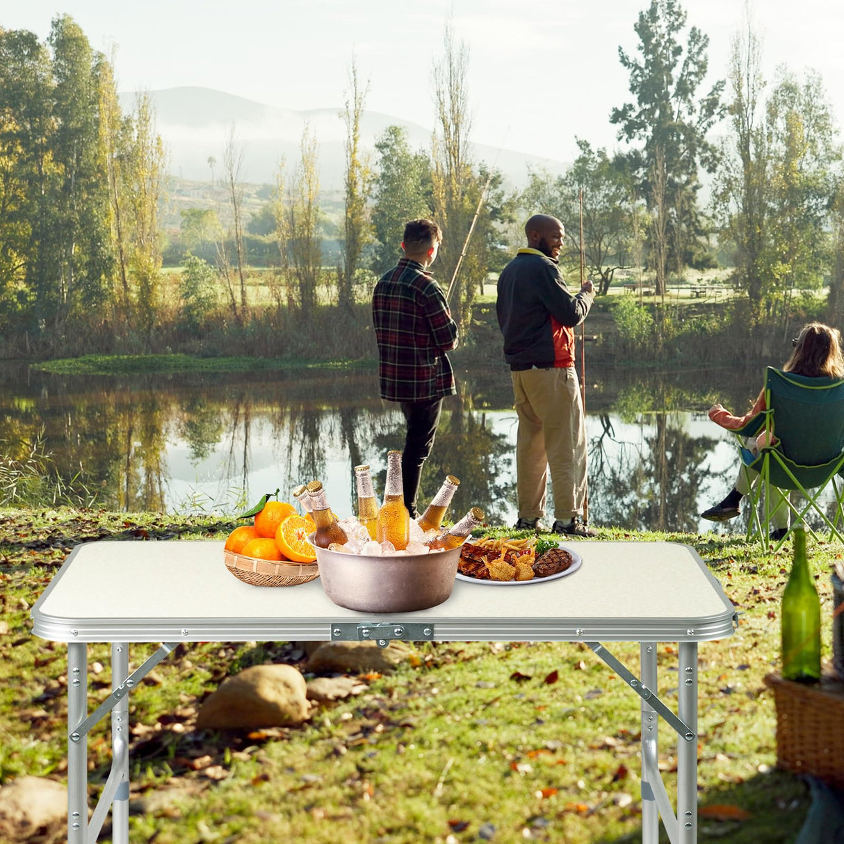 VINGLI 3FT Small Camping Table Adjustable Height Aluminum Folding Table for Picnic Party BBQ, Plastic RV Suitcase Table Portable Lightweight Fold Up Utility Outdoor Tables with Carrying Handle … VINGLI