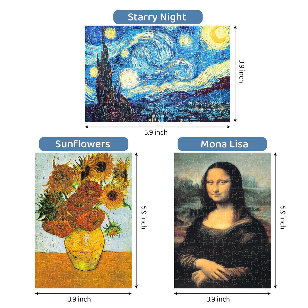 150 Pieces Mini Jigsaw Puzzles for Adults & Kids, 6" x 4" Small Jigsaw Puzzles Capsule Tube Jigsaw Puzzles Intelligent Game, Starry Night Mona Lisa Sunflower 3 Pack LOSFPVR