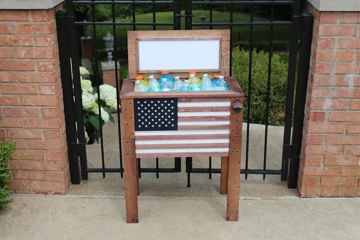 Wooden Patio Beverage Cooler for Porch, Deck or Patio - American Flag Design - 57 Qt - Backyard Expressions BACKYARD EXPRESSIONS PATIO · HOME · GARDEN