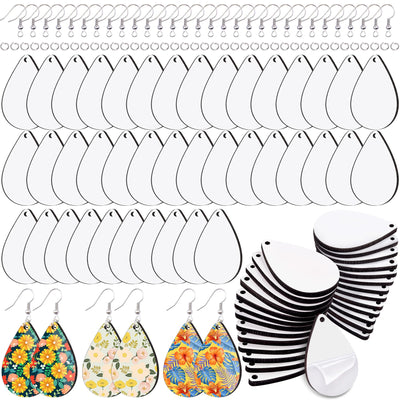 Duufin 120 Pcs Sublimation Earring Blanks with Earring Hooks and Jump Rings Sublimation Blanks Products Unfinished MDF Teardrop Earrings Blanks for Sublimation Women Halloween Christmas DIY