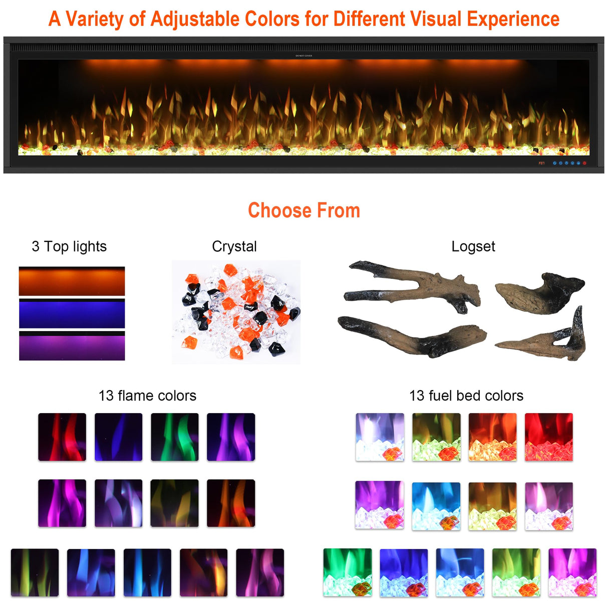 48" Smart Electric Fireplace Inserts,Slim Fireplace with APP Control & Remote Control& Touch Panel,13 Adjustable Flame Color&13 Fuel Bed Colors,750W/1500W,Black VINEMOUNT