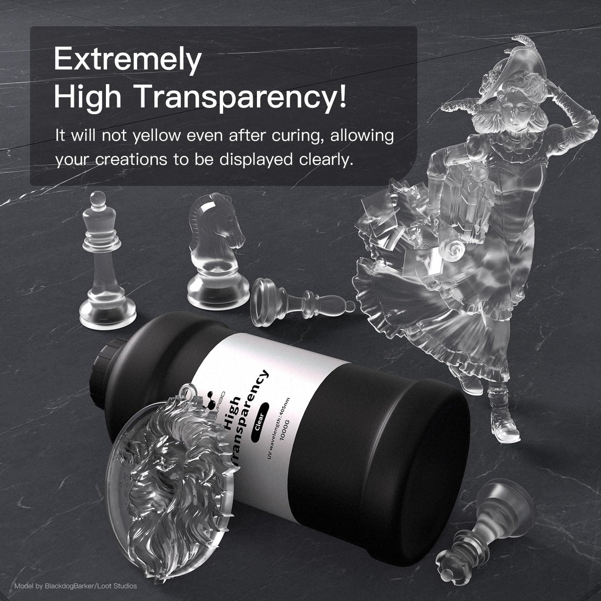 NOVA3D High Clear 3D Printer Resin – Crystal Clear, Tough, Yellowing-Resistant, Low Odor, Fast-Curing 405nm UV Resin (500g) NOVA3D