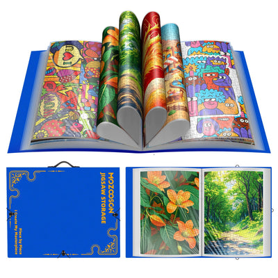 MOZOOSON Puzzle Storage Folder for 1000pcs Puzzles, Jigsaw Accessories with 25 Pockets, Large Capacity Puzzle Organizer, Dustproof and Protective Jigsaw Accessory (Blue)