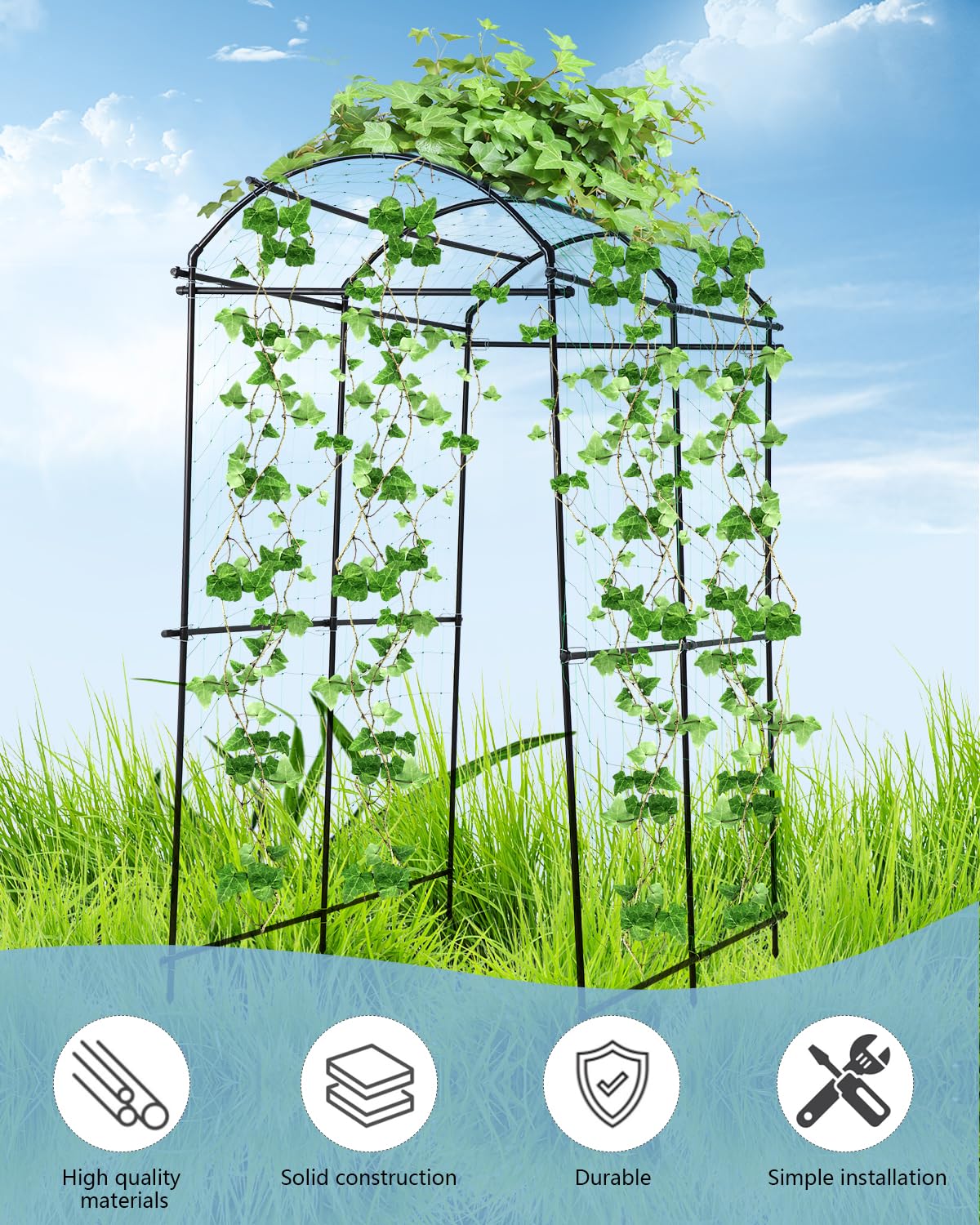 Garden Arch Tunnel Trellis for Climbing Plant Outdoor, Garden Trellis Arch, 7 FT Tall Walkway Trellis, Large Side Archway Arbor Tunnel Support for Vegetable/Fruit/Flowers Outdoor,Garden Raised Bed FAHKNS