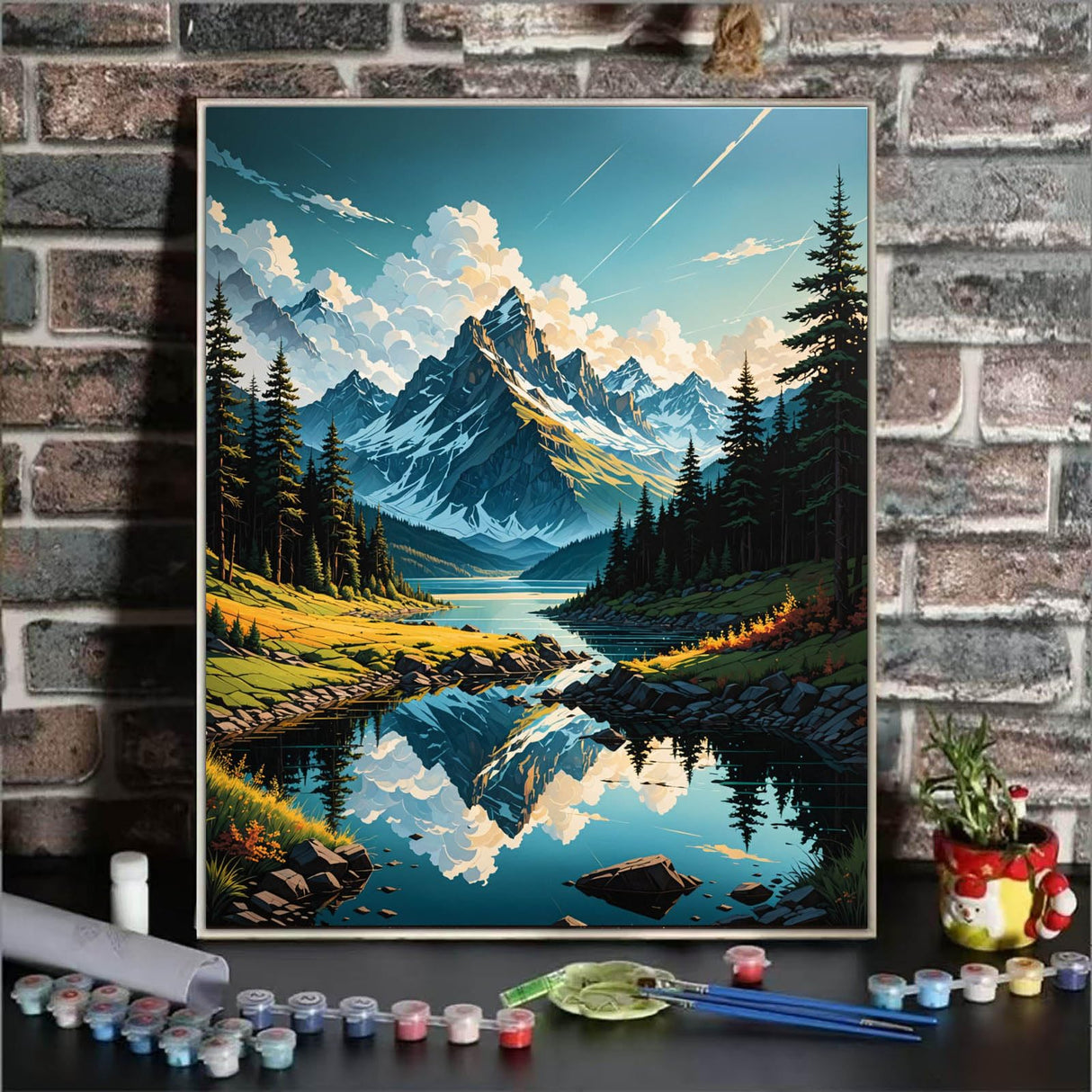 Paint By Numbers Kit For Adults, Mountain Paint By Number Kits For Beginner Landscape Acrylic On Canvas Mountains Diy Oil Painting Kit Adults' Paint-By-Number Kits For Gift Home Wall Decor 16x20 Inch ldazao