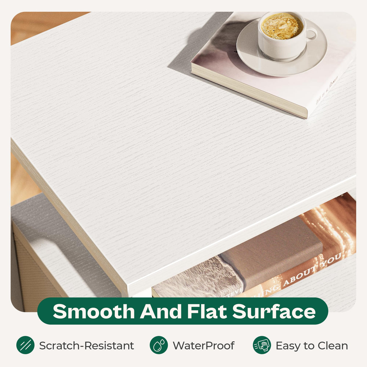 Huuger Nightstand Set of 2, Night Stand with Fabric Drawer, Mesh Shelf, Side Table with Storage, Fabric Drawer Dresser, Open Shelf, Metal Frame, Bedroom, White Huuger