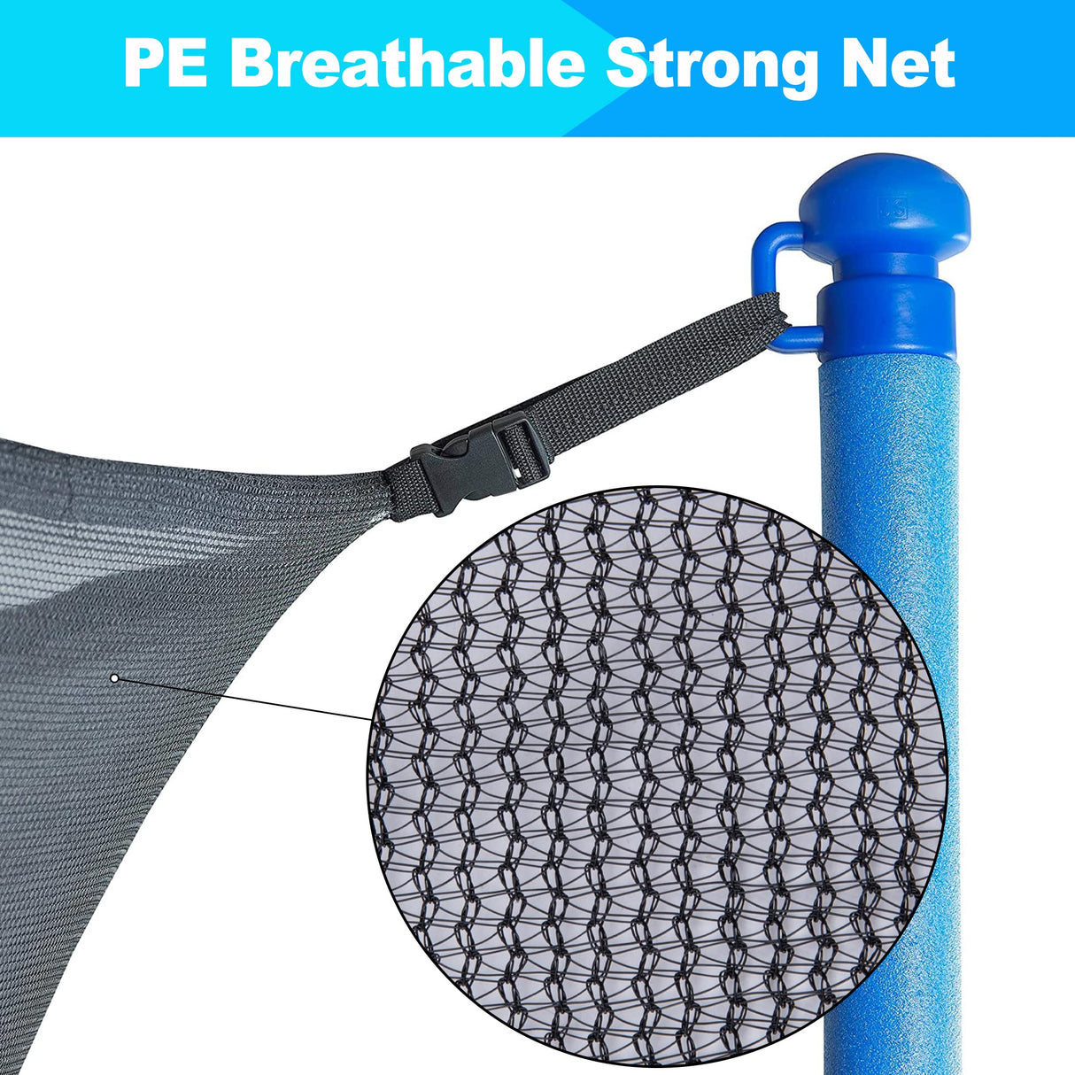 SPORTYOUTH Trampoline Netting Replacement Safety Enclosure for 12 ft 6 Straight Poles Round Frame Trampoline, Breathable Weather-Resistant Tear-Proof Netting with Adjustable Straps, NET ONLY SPORTYOUTH