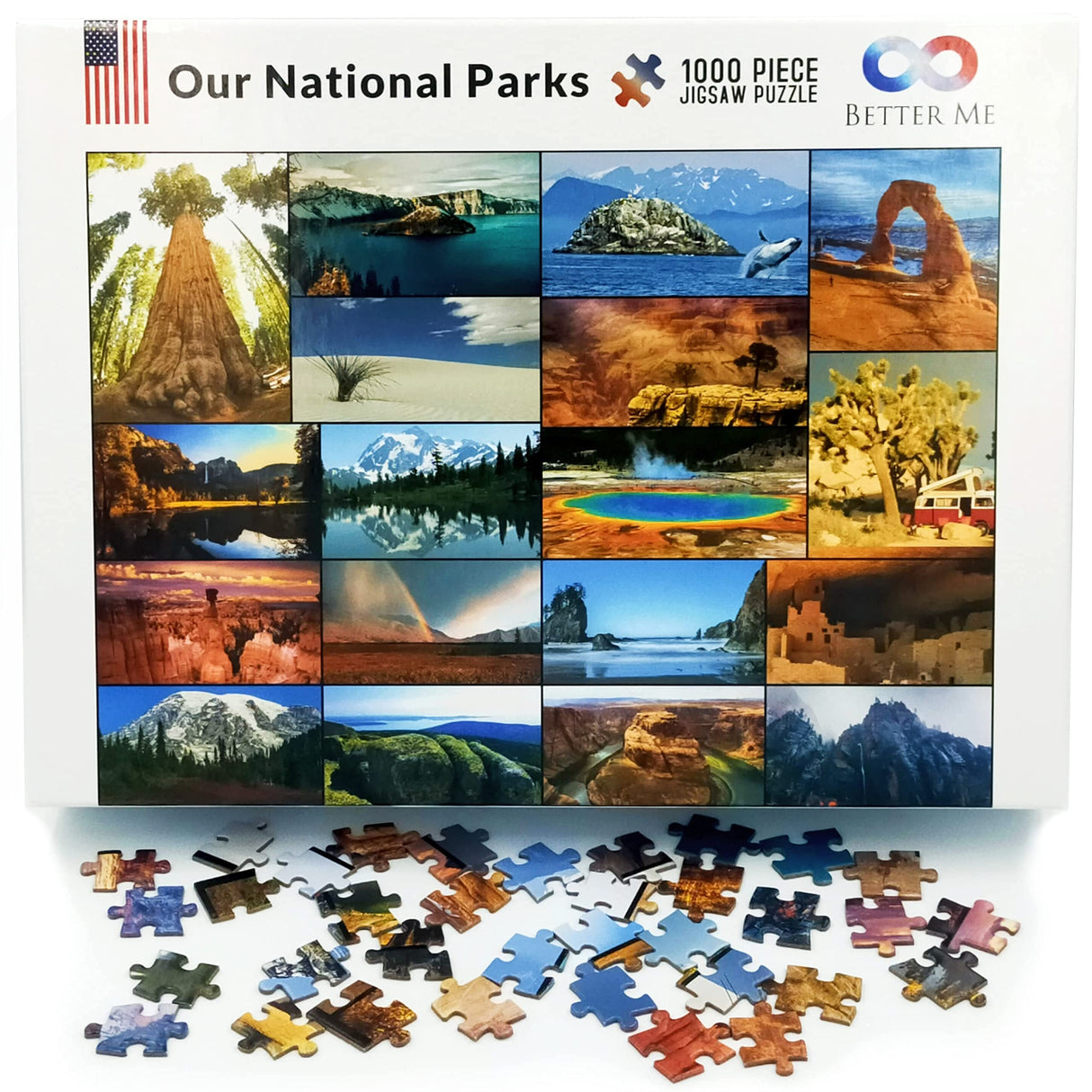 Better Me Our National Parks 1000-Piece Puzzle - USA National Parks Jigsaw Puzzle, Featuring Acadia, Yellowstone, Zion, Arches, Crater Lake, Mount Rainier, and More, National Park Gift (1000 Pieces) Better Me
