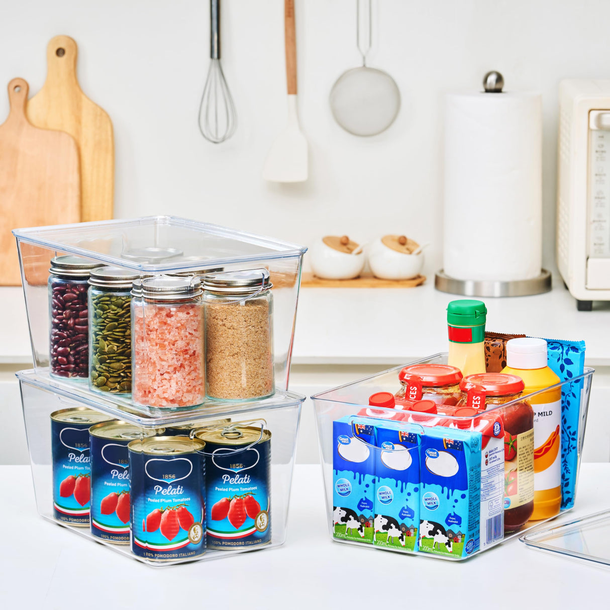 theaoo Clear Storage Bins with Lids Stackable - Large Plastic Containers for Pantry Organization and Storage - Perfect for kitchen,Fridge,Laundry Room,Bathroom,Garage,Closet,Cabinet Organizer - 8 Pack theaoo