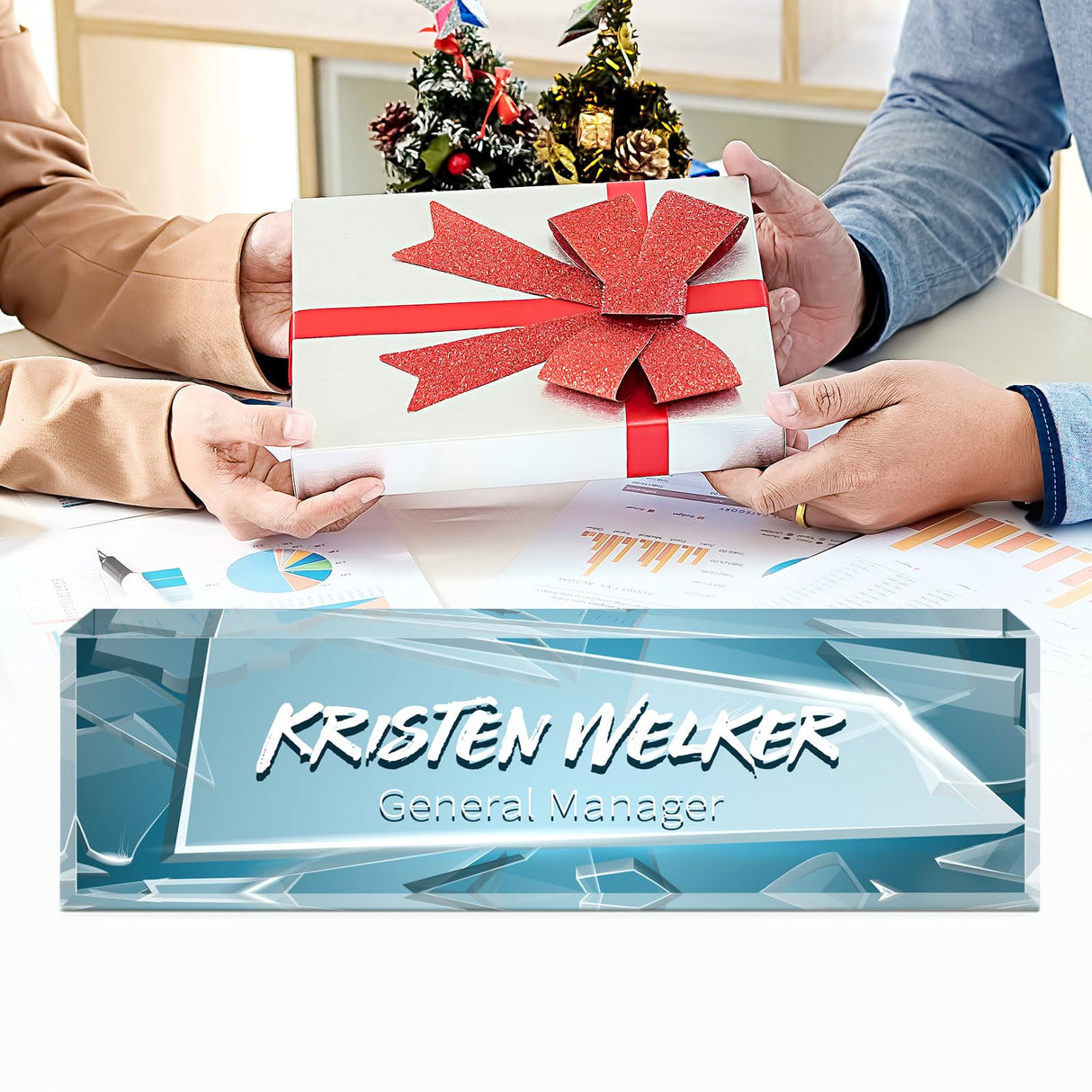 Gowellly Desk Name Plate Personalized - Custom Acrylic Name Plate for Desk - Enterprise Custom Logo/Text nameplates - Employee Appreciation Gifts Gowelly