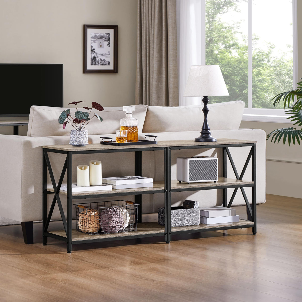 Yaheetech Console Table Behind Couch, Narrow Long 3-Tier Entryway Table with Metal Frame, Industrial Wood Foyer Table for Hallway, 55 Inch, Gray Yaheetech