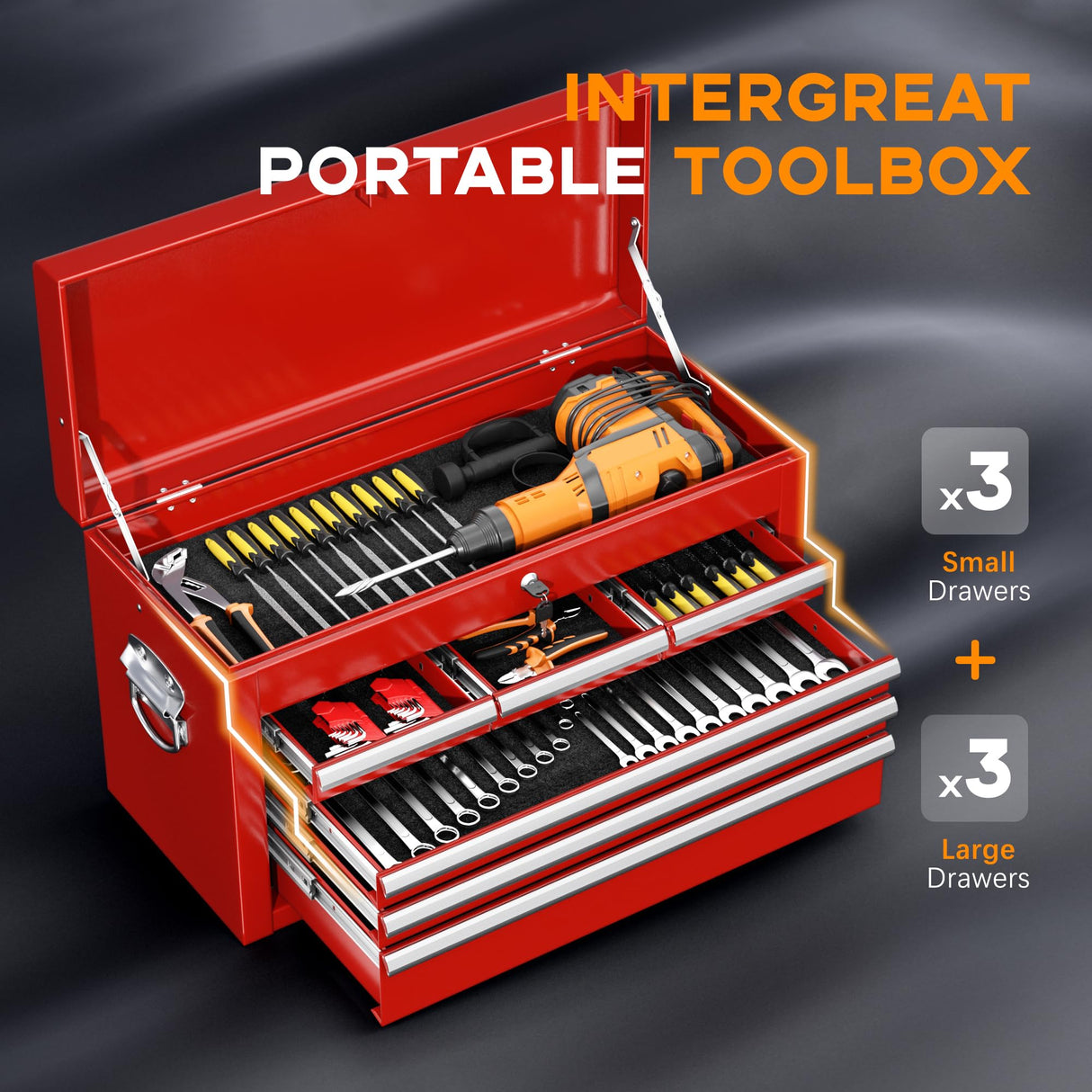 INTERGREAT Tool Chest Cabinet,8-Drawer Rolling Tool Chest with Detachable Top Tool Box, Tool Chest with Universal Lockable Wheels, Metal Tool Cart for Garage, Workshop, Barbershop(Red) INTERGREAT