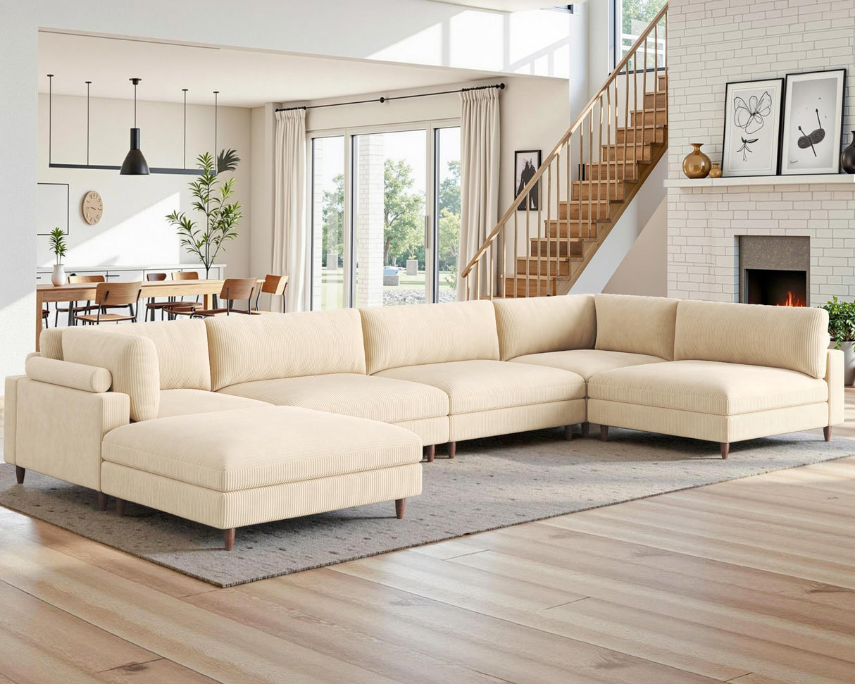 Jocisland Modular Sectional Sofa with 44" Extra Deep Seat,Oversized 6-Seater Modular Sofa for Plus-Size & Big Families, Sectional Couch for Living Room, Easy Assembly, Beige Corduroy Jocisland