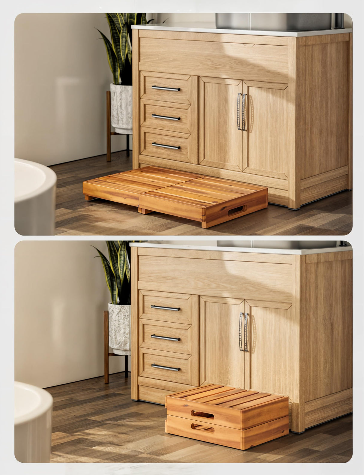 Holana One Foldable Step Stool for Elderly - Acacia Wood High Riser Step Stool for Adults Kid - Wooden Mobility Stepping Stools 400 Lbs Load Capacity for Bathroom Aid Handicap, Bed, Kitchen, Garden HOLANA