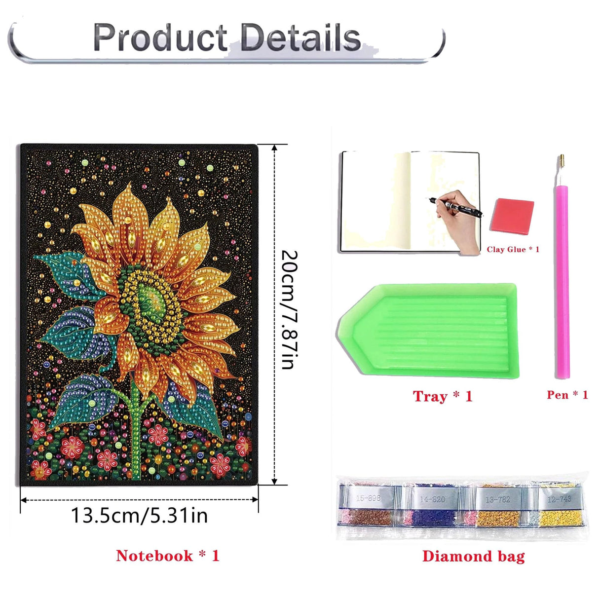 Sunflower Diamond Painting Notebook for Adults, A5 Diamonds Art Journal and DIY Sketchbook, Diamond Art Kit Supplies,Gift for Beginners, Craft Lovers, Artists. (Sunflower) Generic