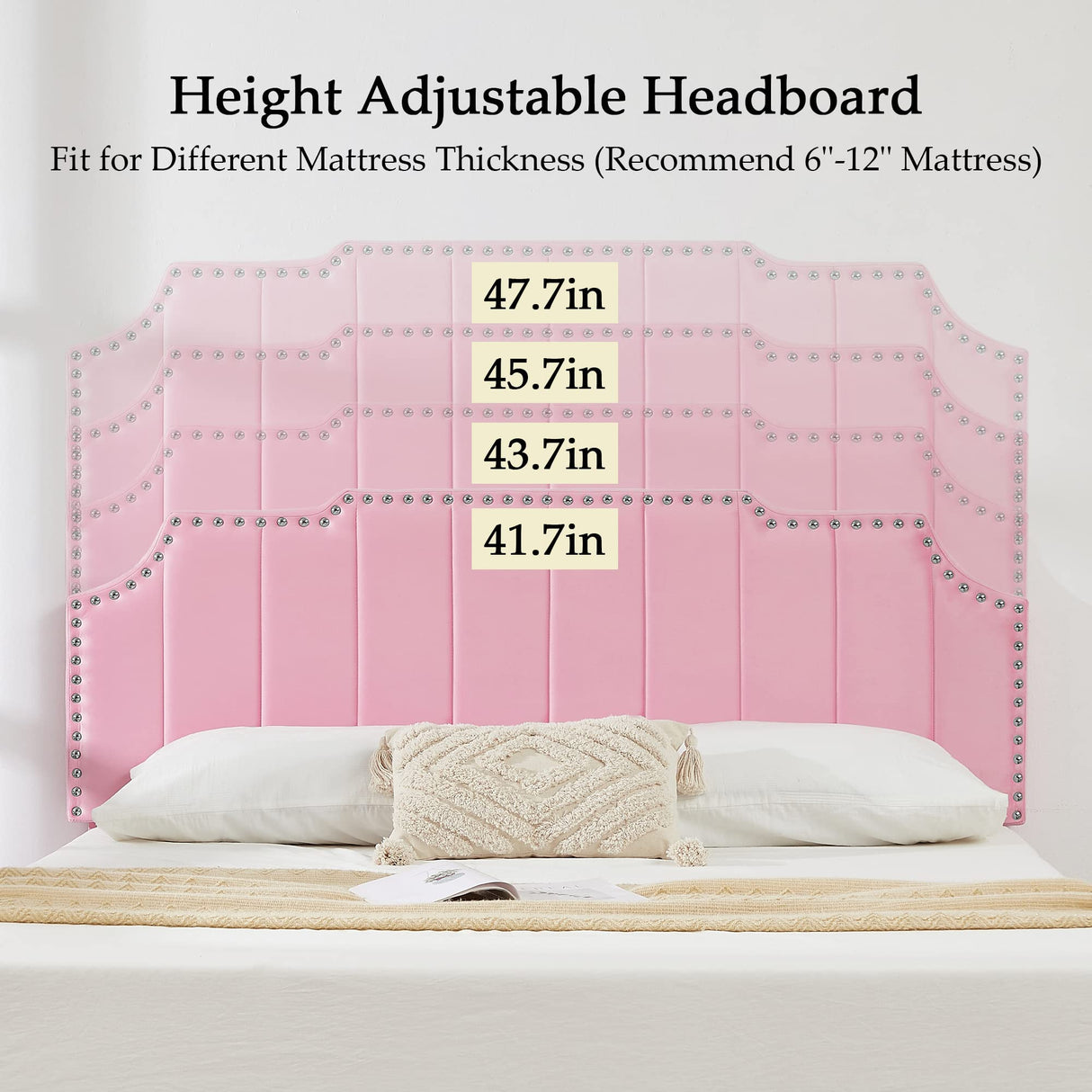 VECELO Full Size Upholstered Platform Bed Frame with Tufted Adjustable Headboard/Mattress Foundation/Wood Slat Support,Easy Assembly,Pink VECELO