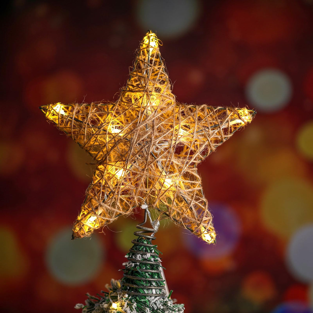 Baquler Farmhouse Christmas Tree Star Topper Decorations Light up Christmas Tree Topper with 10 LED Lights for Rustic Xmas Party Ornament Home Decor Baquler
