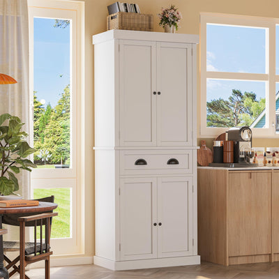 YESHOMY 72" Tall Storage Cabinet with Adjustable Shelves, Kitchen Pantry, Large Cupborad with 1 Drawer, Metal Handle, for Living Room, Bathroom, White