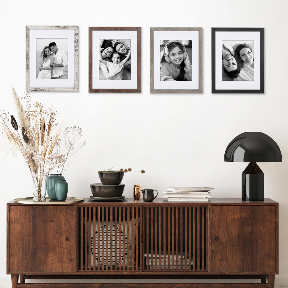 Americanflat Rustic Lodge 11x14 Picture Frame Set of 4 - Use as 8x10 Picture Frame with Mat or 11x14 Frame Without Mat - Textured Engineered Wood Photo Frame with Hanging Hardware for Wall Decor Americanflat