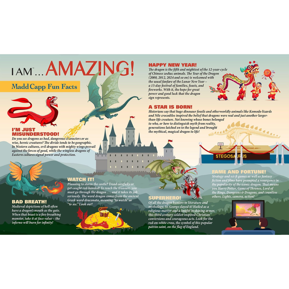 Madd Capp: I Am Dragon - 1000 Piece Dragon Shaped Jigsaw Puzzle, 41x20 Finished Size, Includes Educational Fun Fact Booklet, Fantasy Puzzle Madd Capp