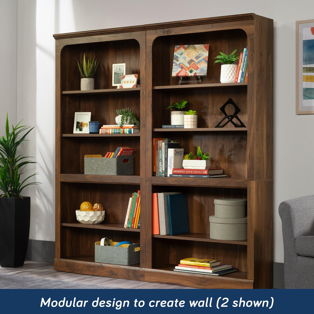 Sauder Select 5-Shelf Bookcase, in a Grand Walnut Finish Sauder