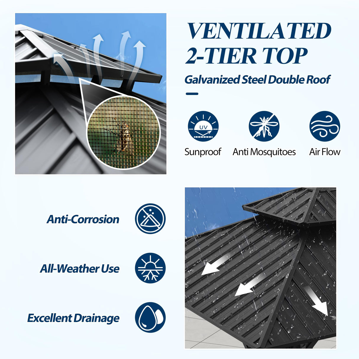 COVERONICS 10' x 10' Outdoor Galvanized Hardtop Gazebo - Aluminum Heavy-Duty Double Roof Vented Gazebo with Breathable Netting & Privacy Curtains for Patio, Porch, Garden, Lawn COVERONICS