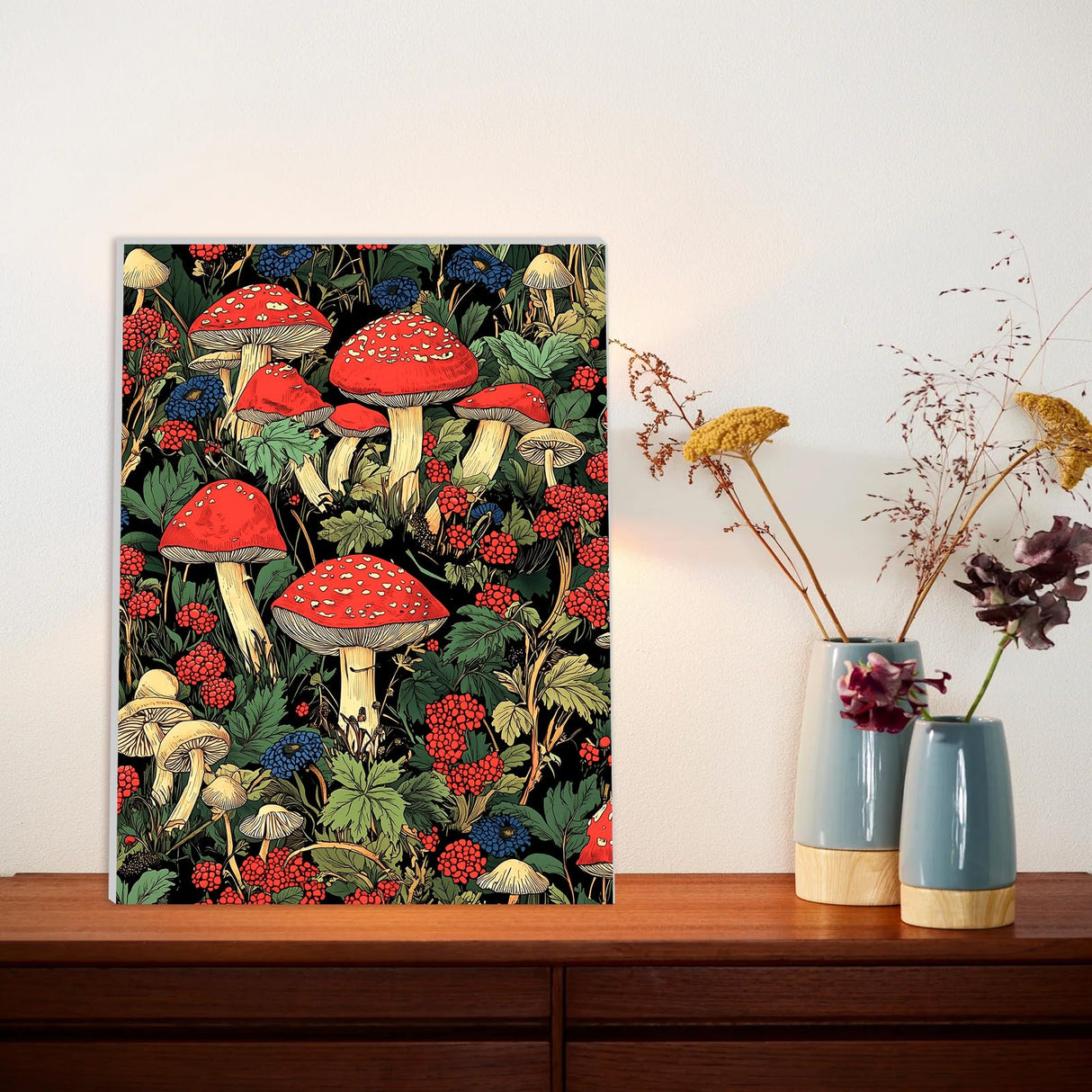 Lxmsja Red Mushroom Paint by Numbers Kit for Adults, Forest Acrylic Paint by Numbers for Adults Beginner, DIY Craft Supplies Oil Painting Kits for Home Wall Decor 12x16 inch (Framed) Lxmsja