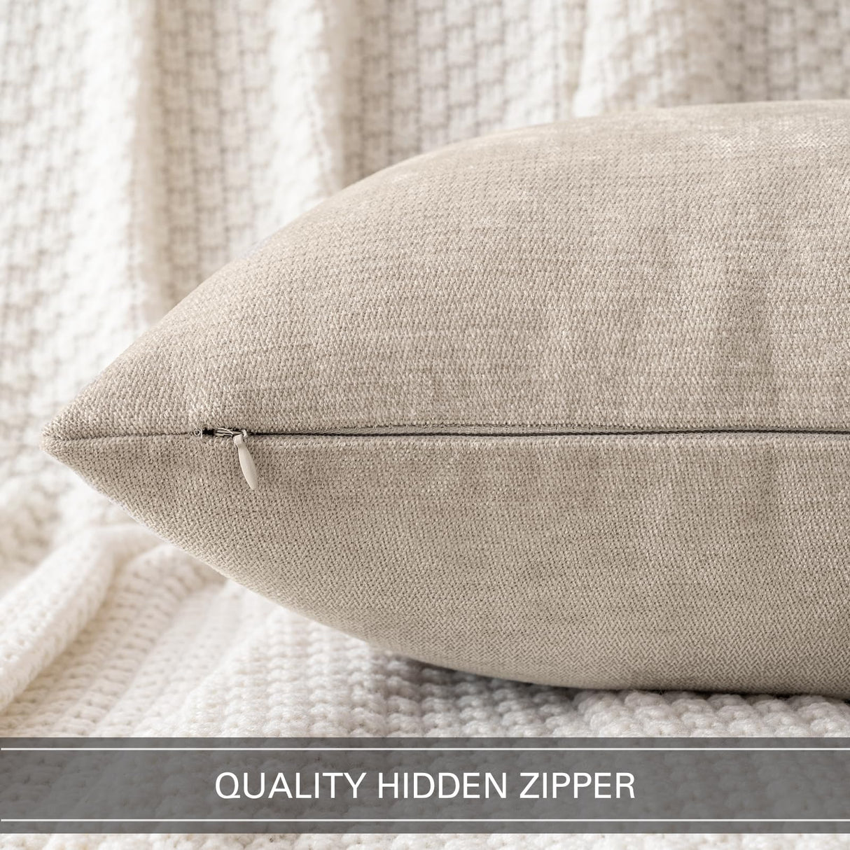 MIULEE Pack of 2 Beige Decorative Pillow Covers 18x18 Inch Soft Chenille Couch Throw Pillows Farmhouse Cushion Covers for Home Decor Sofa Bedroom Living Room MIULEE