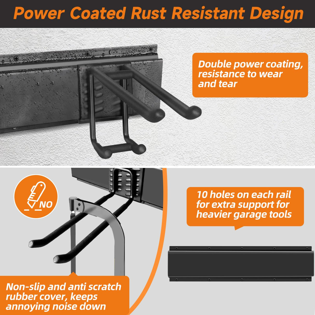 WEZAFO Garden Tool Organizer Wall Mount, Heavy Duty 48 Inches Garage Organization and Storage Racks for Yard Tools with 6 Hooks, Tool Hangers Holders for Hanging Folding Chair, Rake and Shovel WEZAFO