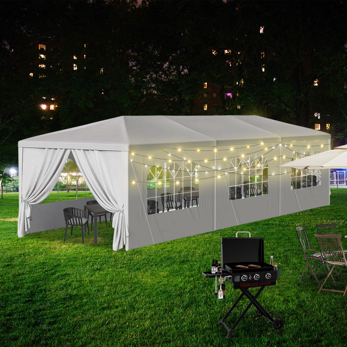 10' x 30' Outdoor Canopy Tents with 8 Detachable Sidewalls, White Patio Gazebo Tent, Shelter Shade Tent with Windows for Party, Wedding, Birthday, Events, Gatherings and Patio OLLIDOT