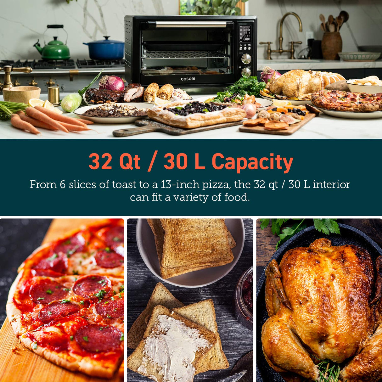 COSORI Air Fryer Toaster Oven Combo 13-in-1, 32Qt APP & Voice Control Convection Oven Countertop, Bake, Broil, Roast, Dehydrate, Sous Vide, 134 Recipes & 4 Accessories, Black, Stainless Steel COSORI