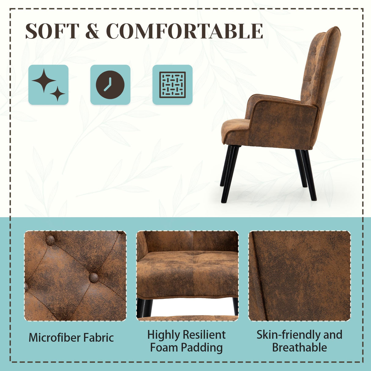 ECOTOUGE 2 Pieces WingBack Chair, Rustic Accent Chair with Arms Upholstered, Button Backrest for Living Room (Brown) ECOTOUGE