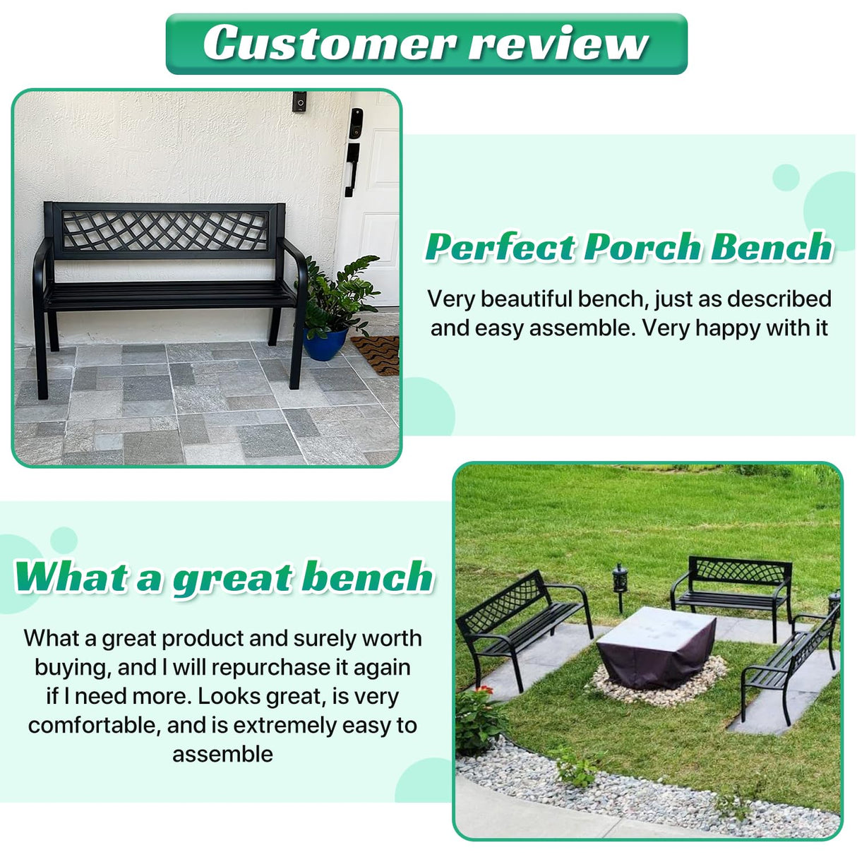 Dkeli Patio Outdoor Bench Park Metal Sturdy Cast Iron Garden Benches Porch Chair Seat Furniture with Armrests 480BLS Bearing Capacity for Park Yard Deck Entryway, Black Dkeli