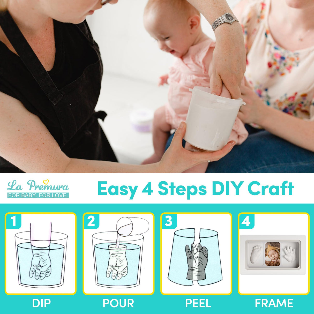 La Premura Baby Keepsake Hand Casting Kit with Shadow Box Frame - Plaster Hand Mold Baby Casting Kit for Infant Hand & Foot Molding, Perfect for First Birthday, Christmas & Newborn Gifts La Premura