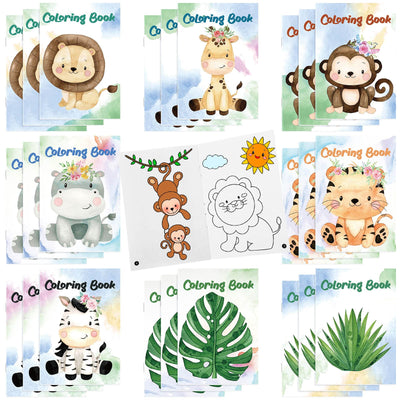 Jutom 24 Pcs Safari Jungle Animals Party Favors Coloring Books Bulk for Kids Adults Gifts Mini DIY Art Drawing Book for Home School Classroom Activity Jungle Party Supplies