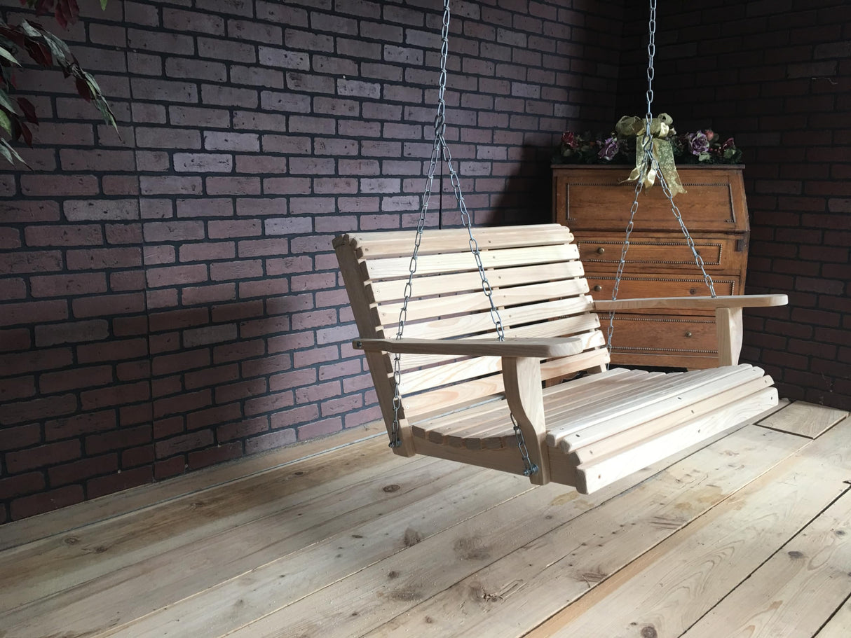 Generic 3FT Cypress Roll Porch Swing Made in USA with Hanging Hardware Apartment Size Swing, Unfinished Natural Wood Tone Generic