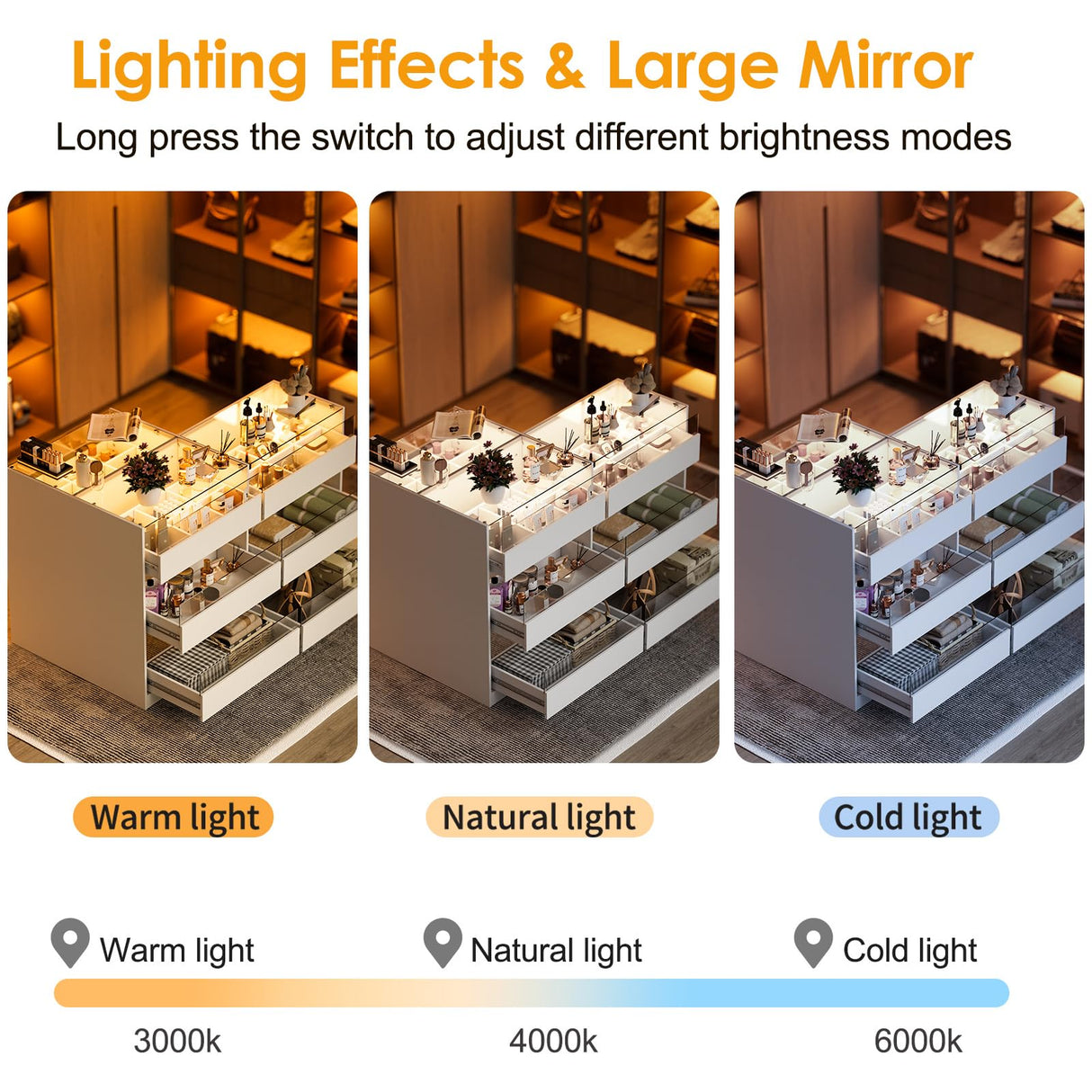 PakaLife Armoire Wardrobe Closet Island with 9 Drawers,Led Lights,Glass Tabletop,Bedroom Island with Jewelry Organizer,Storage Bench with Cushion,Island Dresser with Display Shelf for Fitting Room PakaLife