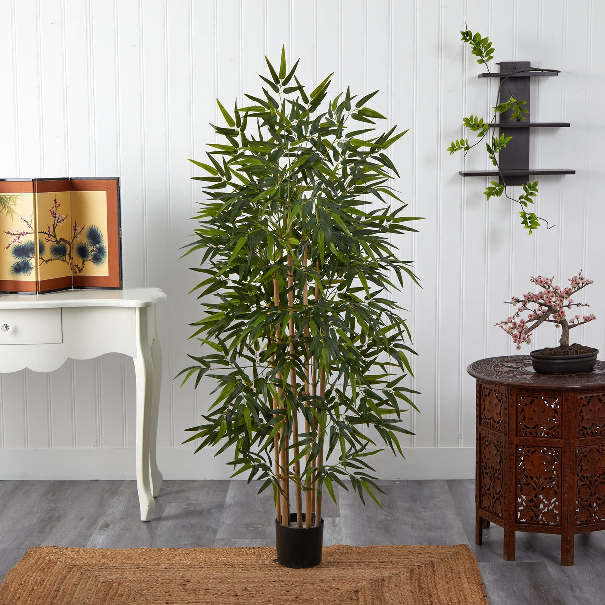 Nearly Natural 64in Bamboo Tree, Fake Bamboo Plants with 7 Natural Trunks, 5.3ft Tall Faux Plants for Indoor Home Decor with 1040 Realistic Fake Leaves Nearly Natural