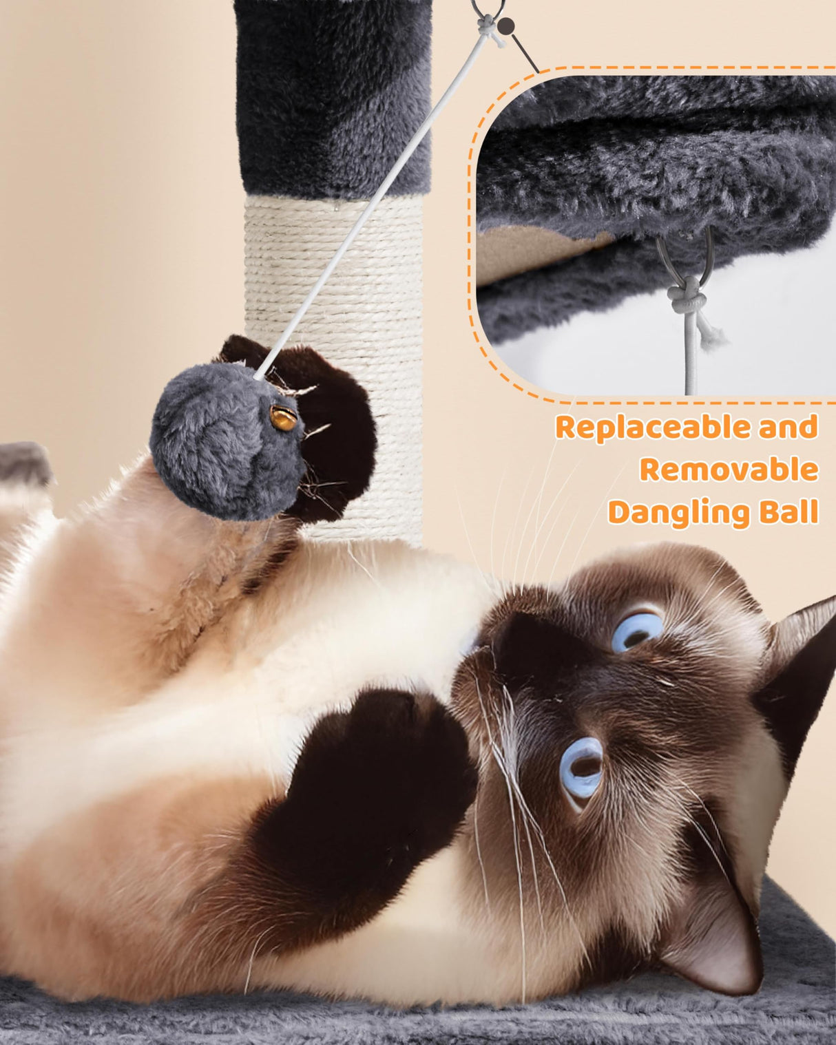 Yaheetech Large Multi-Level Cat Tree, 63 Inches Tall with Sisal-Covered Scratching Posts, Condo, Hammock, Dangling Ball, and Extended Platform for Cats to Play and Sleep Yaheetech