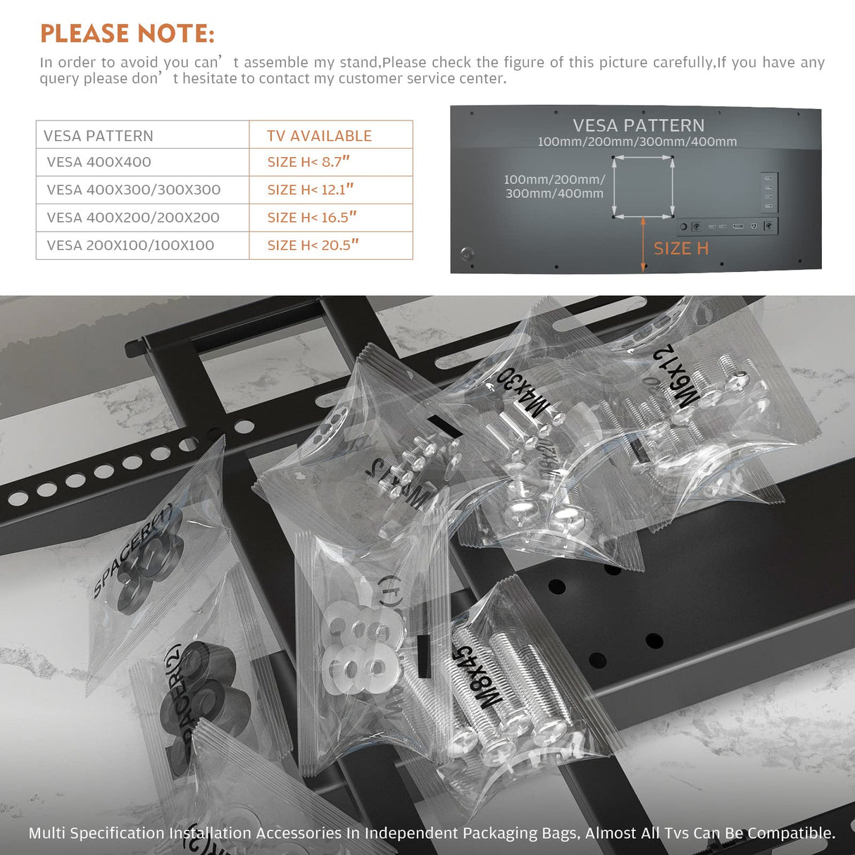 Universal TV Stand - Table Top TV Stand for 27-60 inch LCD LED TVs - 6 Level Height Adjustable TV Base Stand with Tempered Glass Base & Wire Management, VESA 400x400mm Hemudu