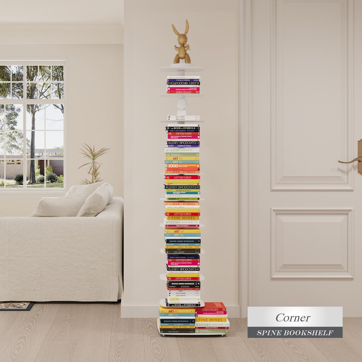 Suchtale Spine Bookshelf, Vertical Spine Book Tower, 11-Tier Metal Bookcase, Book Organizers, Book Shelves for Study, Display Book Shelf Storage Rack for Living Room, DIY Book Case for Decor, White Suchtale