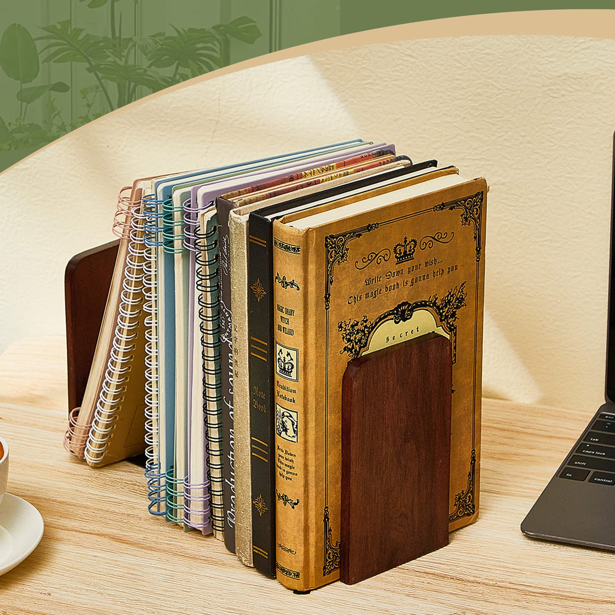 Eaasty 4 Pairs Wood Book Ends Walnut Bookends 5.2 x 3.2 x 4.2 Inches Sturdy Book Stoppers Book Holder Office Desk Decor Wood Desk Accessories Large Office Book Stand for Books, Decorative Book Shelf Eaasty